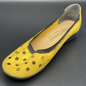 Aquitaine Perforated Ballet Flats Leather Women’s 40 US 9 Yellow Nubuck France